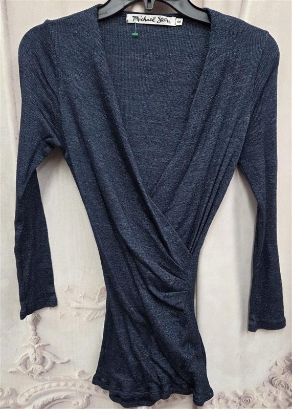 NWOT Michael Stars OS Long Sleeve Surplice Top Blue Sparkle 131982
