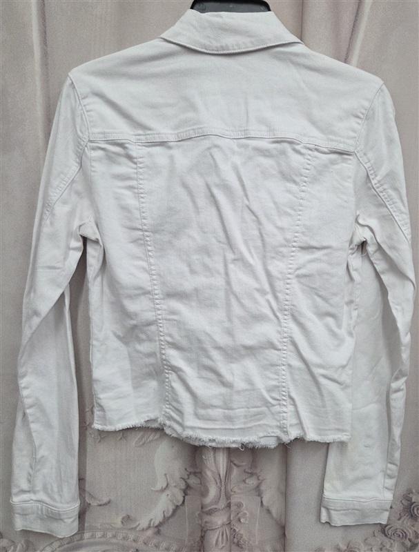 NWOT Kut From Kloth XS Crop Distressed Hem Denim Jacket White 131984