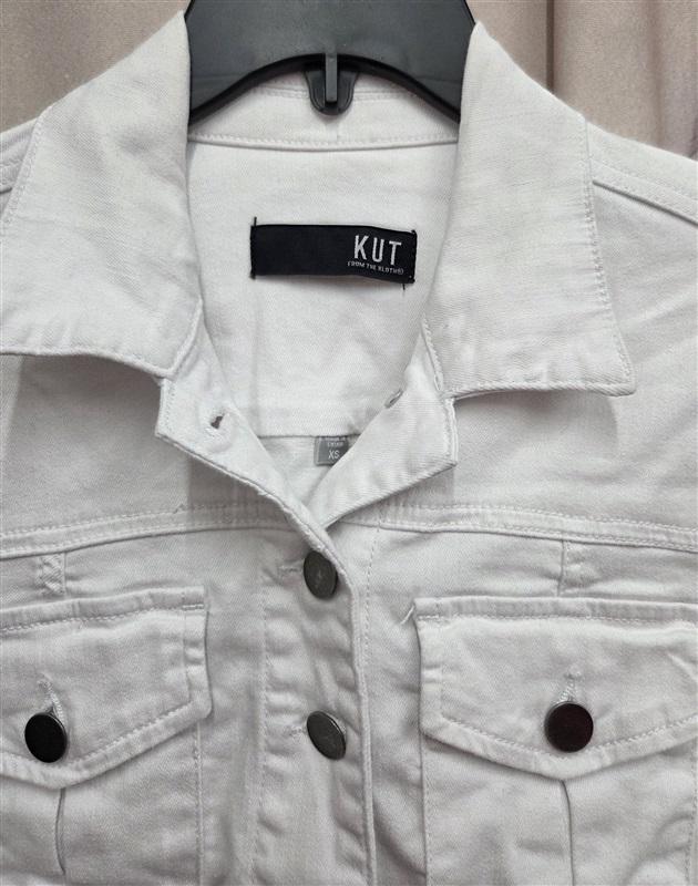 NWOT Kut From Kloth XS Crop Distressed Hem Denim Jacket White 131984