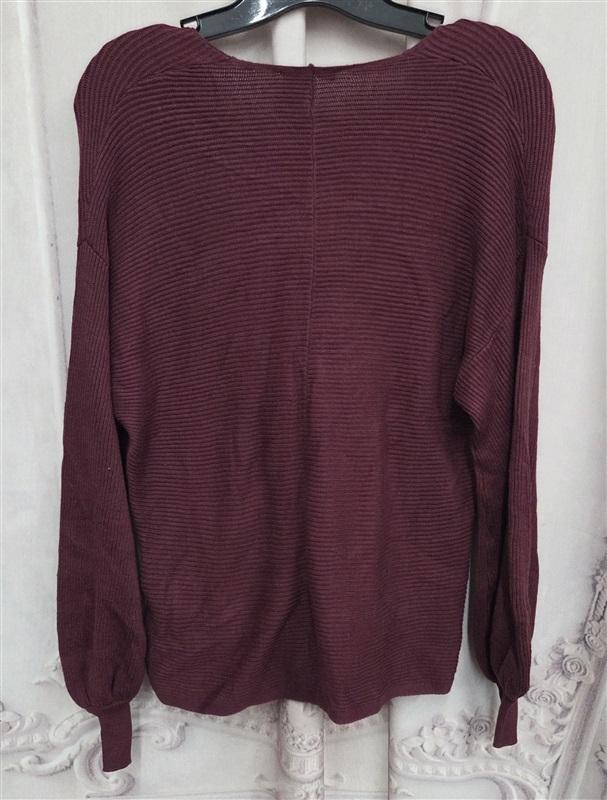 NWOT 1.State XXS Balloon-Sleeve Cotton Knit V-Neck Sweater Burgundy 131986