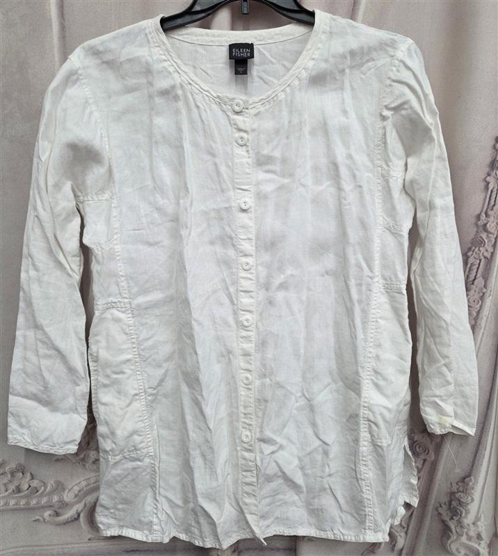 NWOT Eileen Fisher S White Organic Linen Button Tunic Shirt 131988