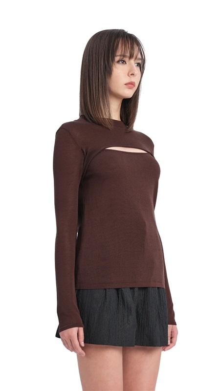 NWOT Noir XS Long Sleeve Peep Cut Out Brown Mock Neck Sweater 131992