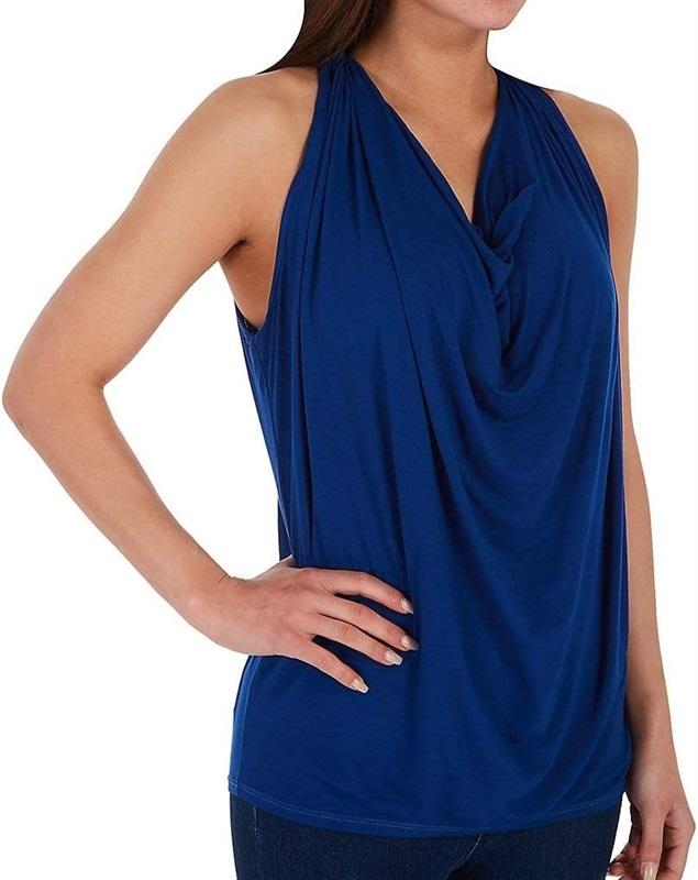 NWOT Michael Stars OS Jersey Lycra Draped Halter Shirt Top Black 131993