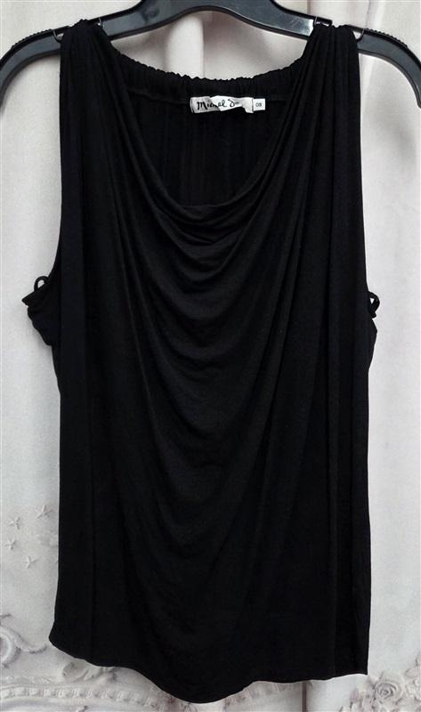 NWOT Michael Stars OS Jersey Lycra Draped Halter Shirt Top Black 131993