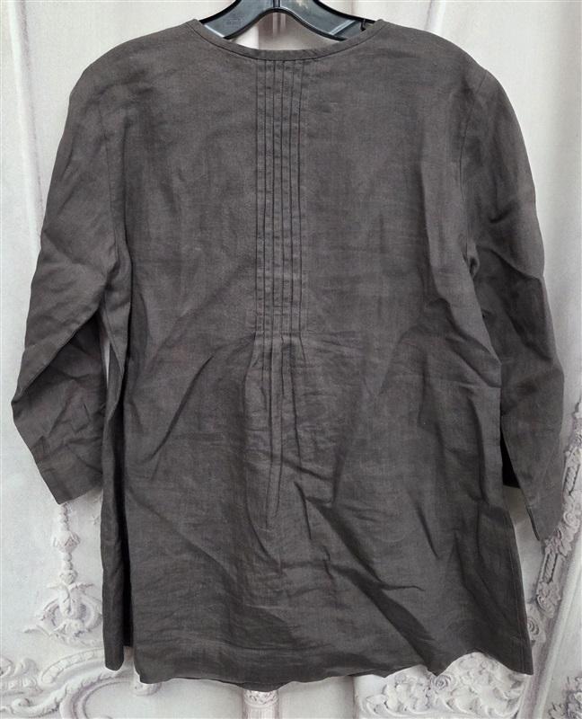 NWOT Eileen Fisher XS Organic Pleated Linen Button Tunic Shirt 131997