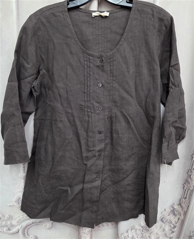 NWOT Eileen Fisher XS Organic Pleated Linen Button Tunic Shirt 131997