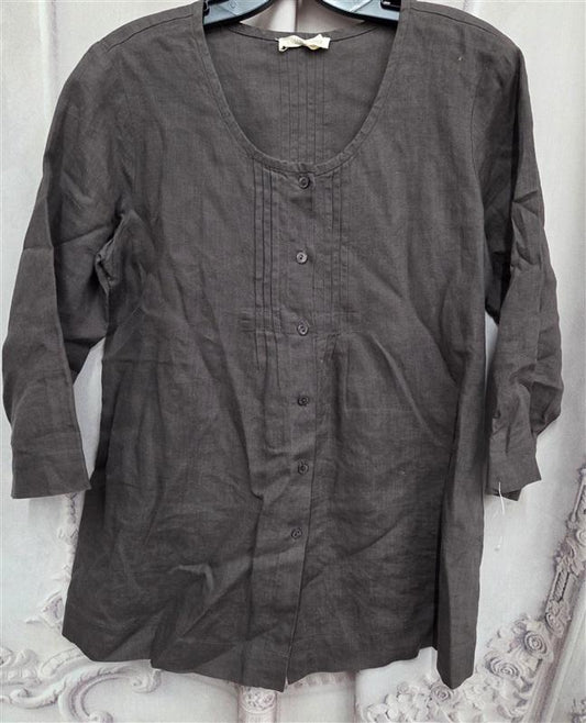 NWOT Eileen Fisher XS Organic Pleated Linen Button Tunic Shirt 131997