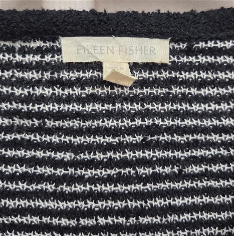 NWOT Eileen Fisher XS Organic Linen Blue White Sweater Long Sleeve Top 131999
