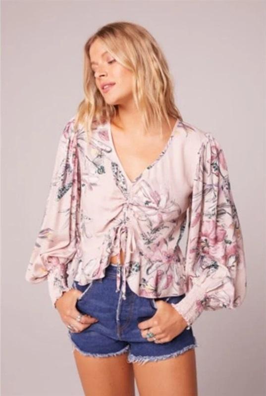 NWT Band of Gypsies XS Mauve Pink Petal Peasant Floral Ruffle Crop Top 132003