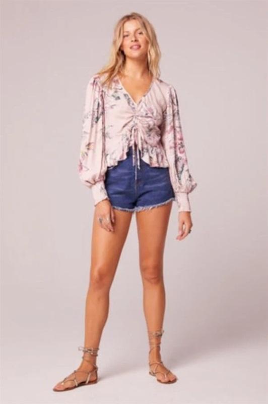 NWT Band of Gypsies XS Mauve Pink Petal Peasant Floral Ruffle Crop Top 132003