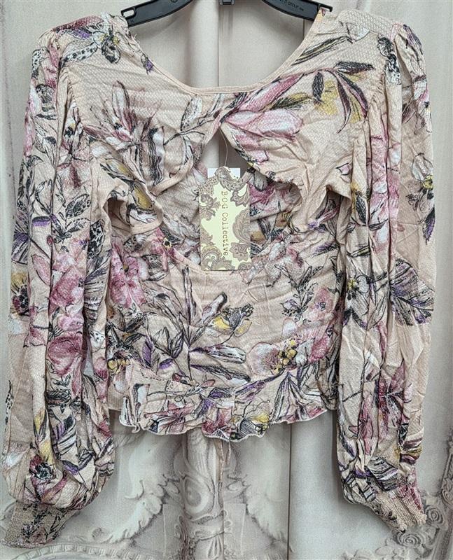 NWT Band of Gypsies XS Mauve Pink Petal Peasant Floral Ruffle Crop Top 132003