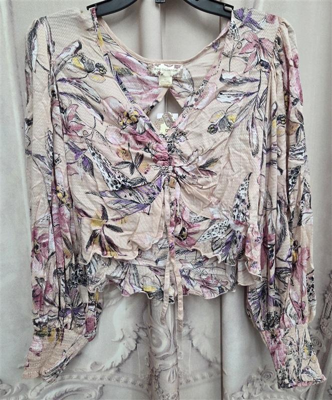 NWT Band of Gypsies XS Mauve Pink Petal Peasant Floral Ruffle Crop Top 132003
