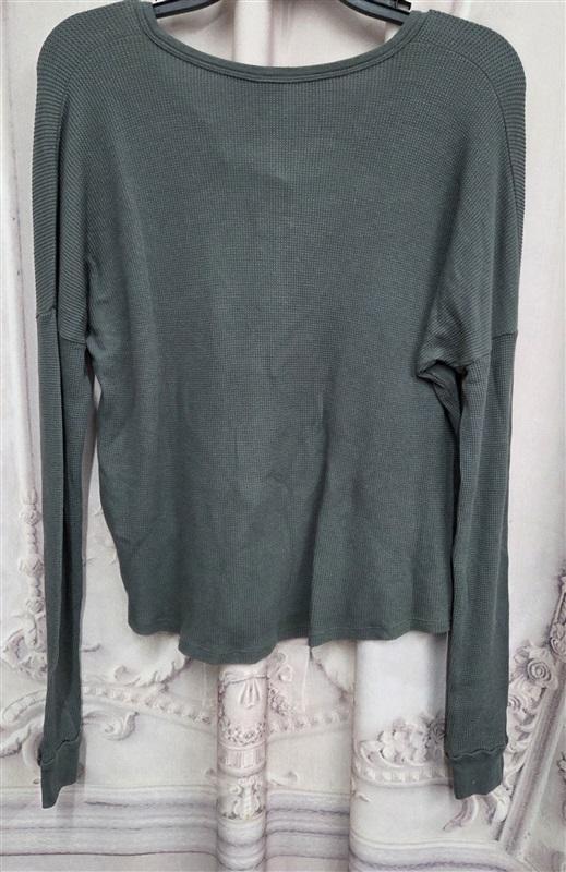 NWT Bobi XS Henley Waffle Knit Olive Green Crop Top 132004