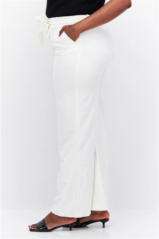 NWOTD Tommy Hilfiger 16 Wide Leg Bow Tie Sash Solid Dress Pants White 132006
