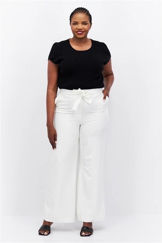 NWOTD Tommy Hilfiger 16 Wide Leg Bow Tie Sash Solid Dress Pants White 132006