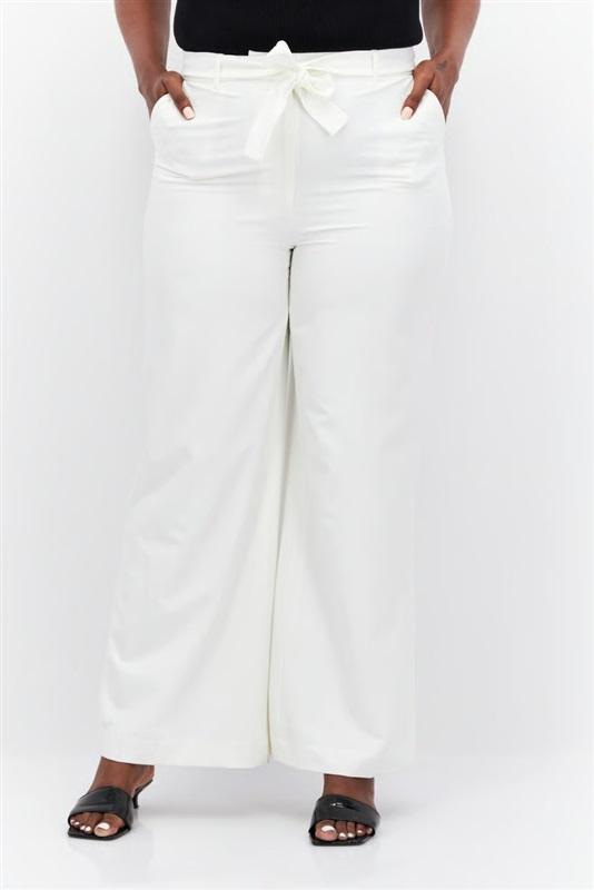NWOTD Tommy Hilfiger 16 Wide Leg Bow Tie Sash Solid Dress Pants White 132006