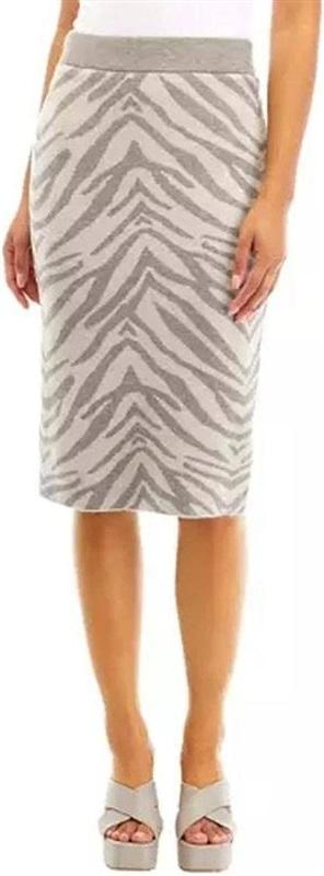 NWOT Carmen Marc Valvo M Beige Zebra Stripe Pencil Skirt Knit 132008