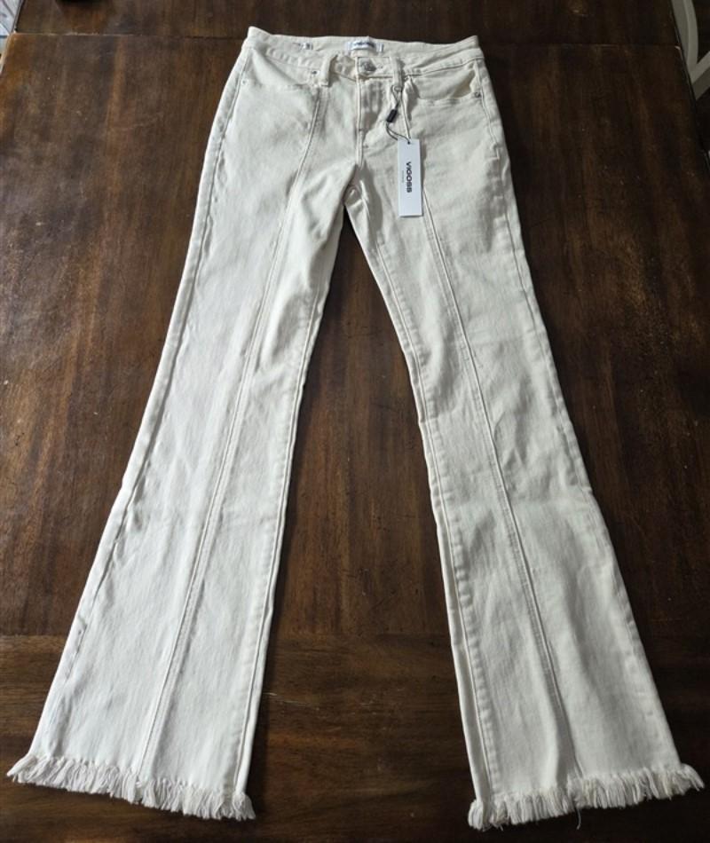 NWT Vigoss 28 Jagger Boot Cut Jeans Ivory Distressed Stretch Denim Flare 132010