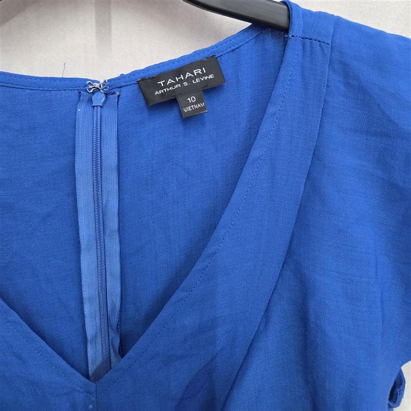NWT TAHARI Arthur Levine 10 Flutter Sleeve Georgette Maxi Dress Blue 132016