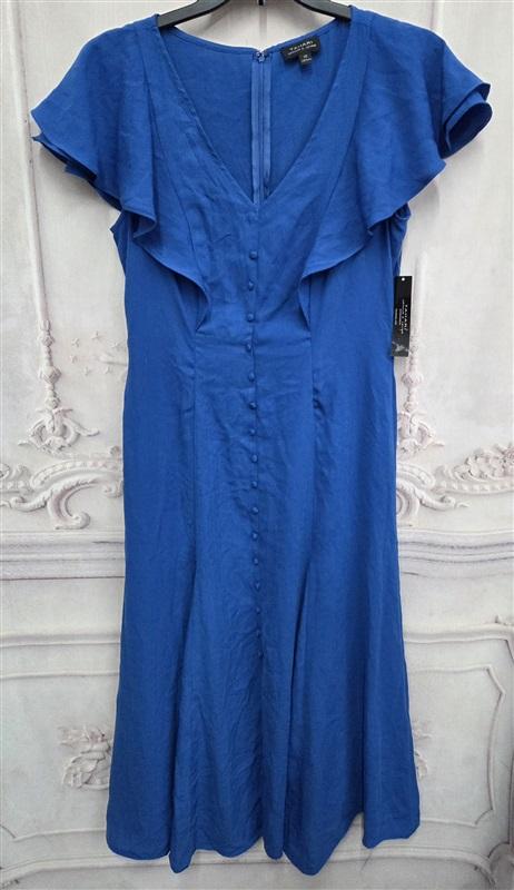 NWT TAHARI Arthur Levine 10 Flutter Sleeve Georgette Maxi Dress Blue 132016