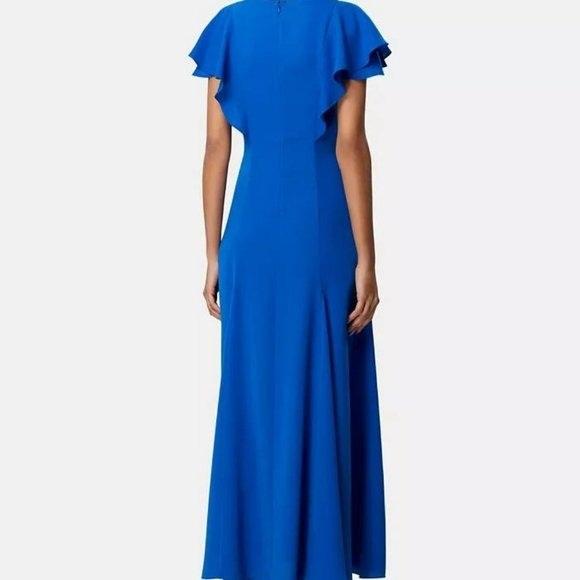 NWT TAHARI Arthur Levine 10 Flutter Sleeve Georgette Maxi Dress Blue 132016