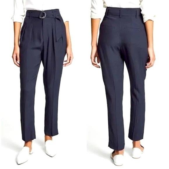 NWT Joie 4 Ianna Belted Ankle Pants Navy Blue Paperbag 132021