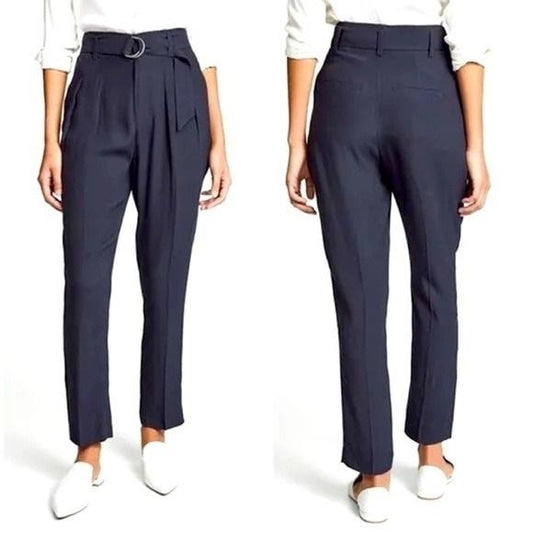 NWT Joie 4 Ianna Belted Ankle Pants Navy Blue Paperbag 132021