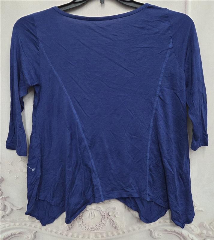 NWOT Eileen Fisher XS Silk & Cotton Scoop Neck LS T Shirt Blue 132024