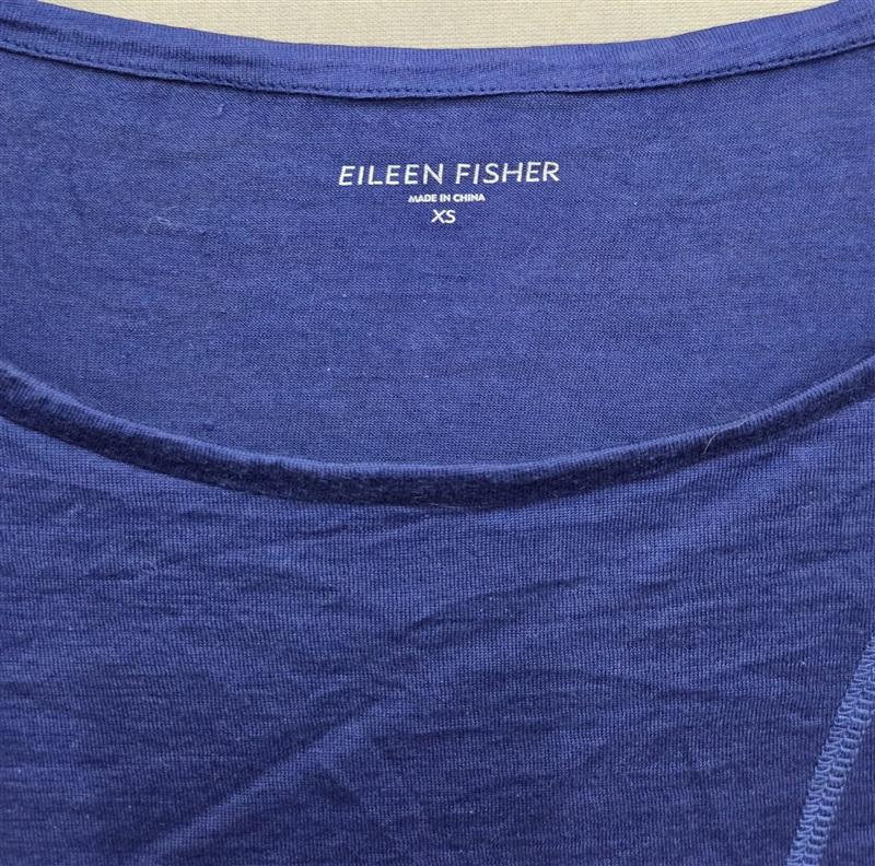 NWOT Eileen Fisher XS Silk & Cotton Scoop Neck LS T Shirt Blue 132024