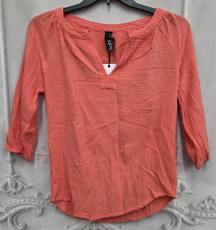 NWT Bobi XS Gauze Cocktail 3/4 Sleeve V Neck Peasant Top 132027