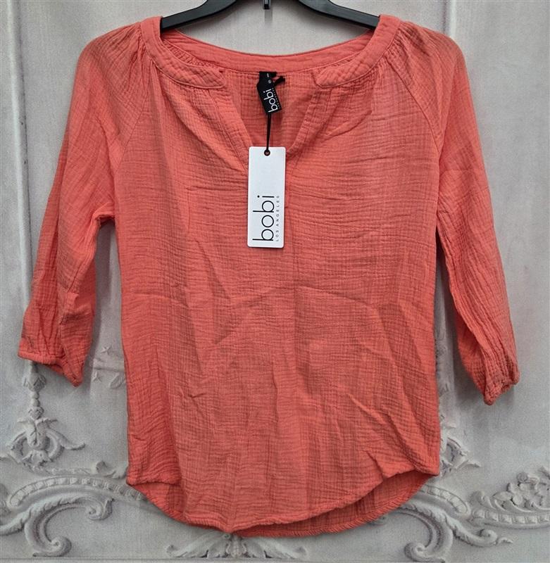 NWT Bobi XS Gauze Cocktail 3/4 Sleeve V Neck Peasant Top 132027