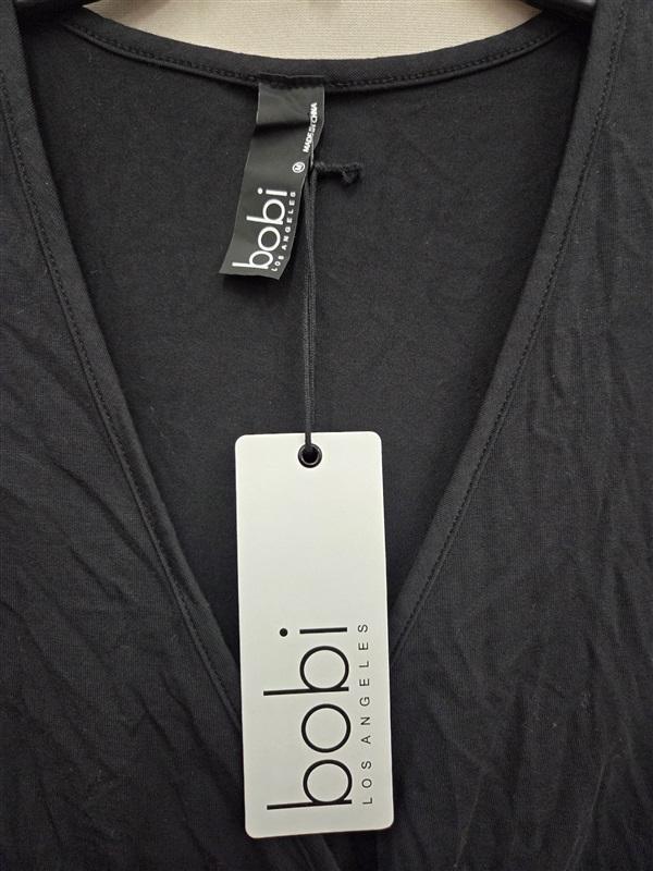 NWOT Bobi M Surplice Draped Modal Jersey Long Sleeve Dress Mini Black 132033