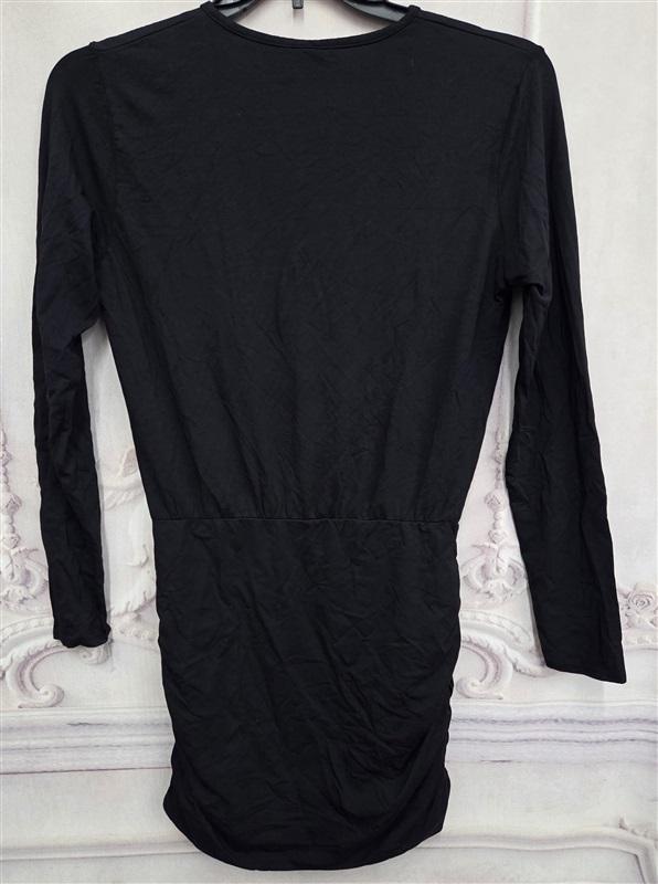 NWOT Bobi M Surplice Draped Modal Jersey Long Sleeve Dress Mini Black 132033
