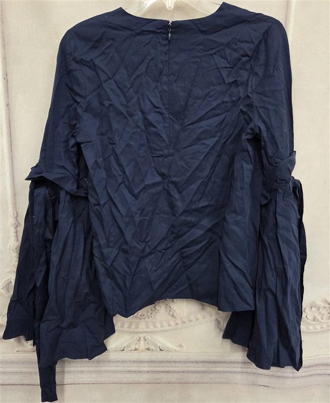 NWT Anthropologie J.O.A. Tie Bell Sleeve Navy Blue Blouse 132034