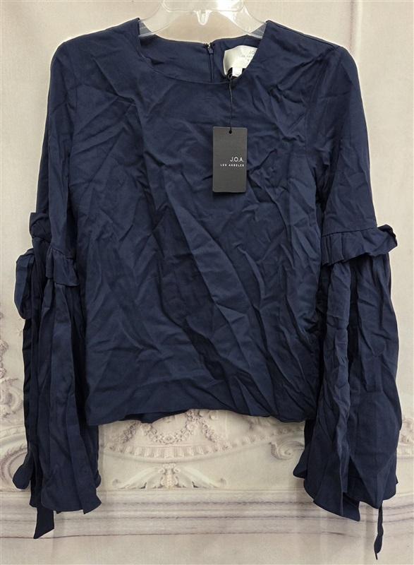 NWT Anthropologie J.O.A. Tie Bell Sleeve Navy Blue Blouse 132034