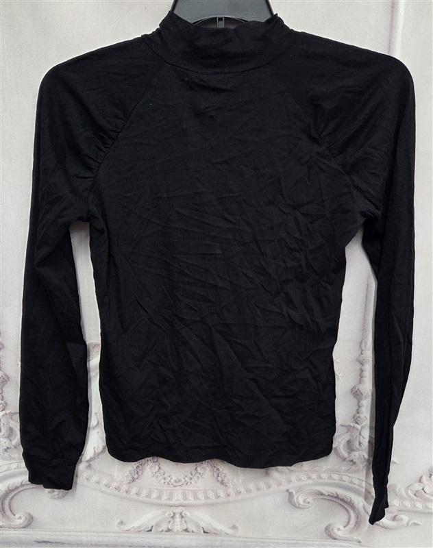 NWT Bobi S Mock Neck Pleated Shoulder Long Sleeve T Shirt Black 132036