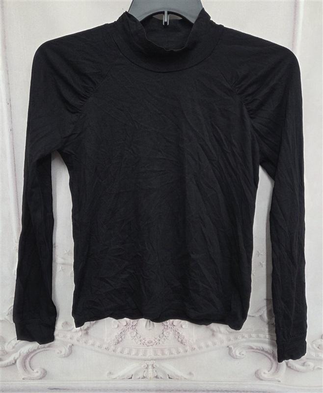 NWT Bobi S Mock Neck Pleated Shoulder Long Sleeve T Shirt Black 132036