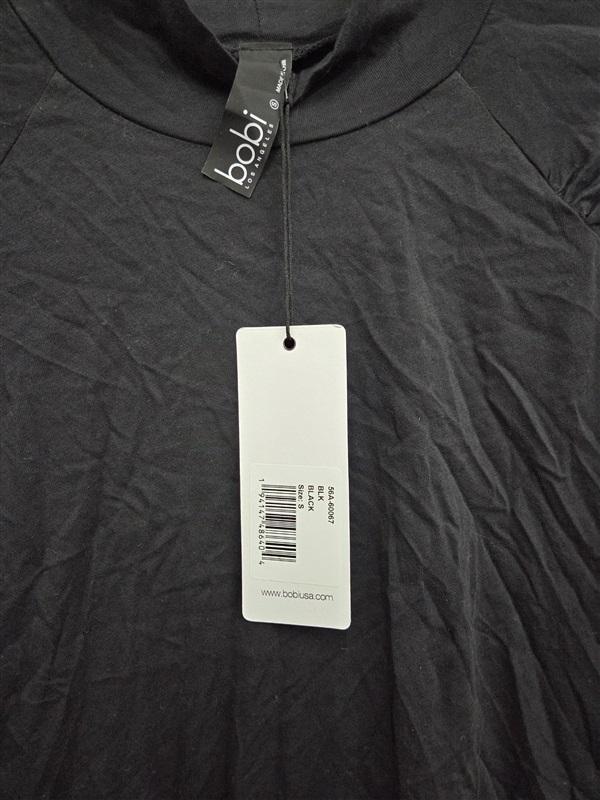 NWT Bobi S Mock Neck Pleated Shoulder Long Sleeve T Shirt Black 132036