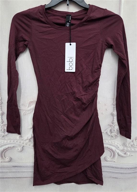 NWOT Bobi XS Shiraz Modal Jersey Long Sleeve T Shirt Dress Wine 132037