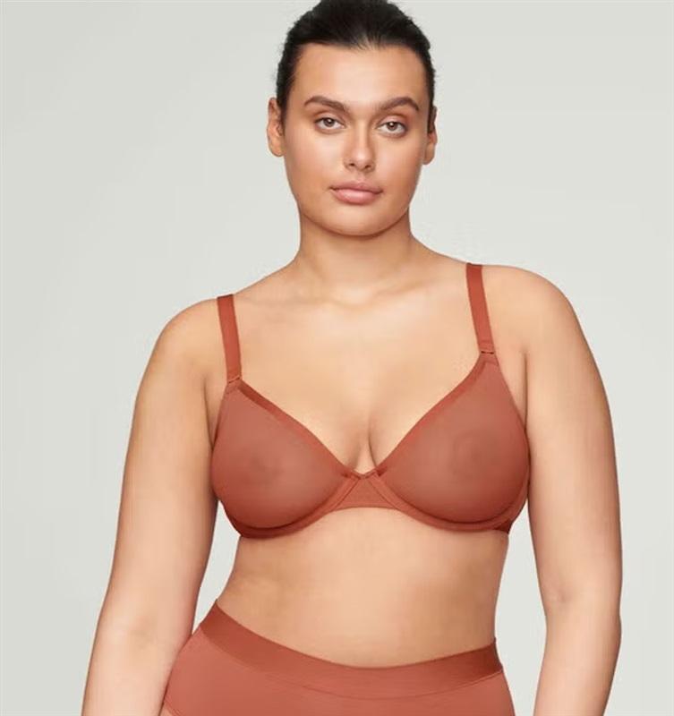 NWOT CUUP 36G The Plunge Mesh Orange Clay Sheer Underwire Bra 132064