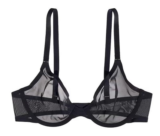 NWOT CUUP 30E The Plunge Mesh Black Sheer Underwire Bra 132070