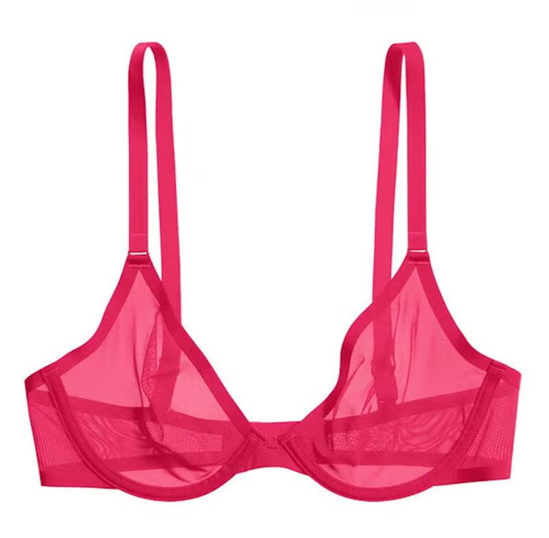 NWOT CUUP 36D The Plunge Mesh Red Sheer Underwire Bra 132078