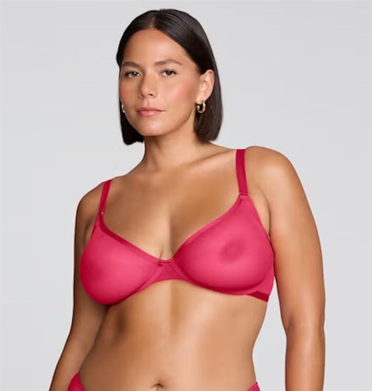 NWOT CUUP 36D The Plunge Mesh Red Sheer Underwire Bra 132078