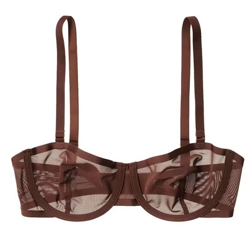 NWOT CUUP 34A The Balconette Mesh Brown Sheer Underwire Bra 132100