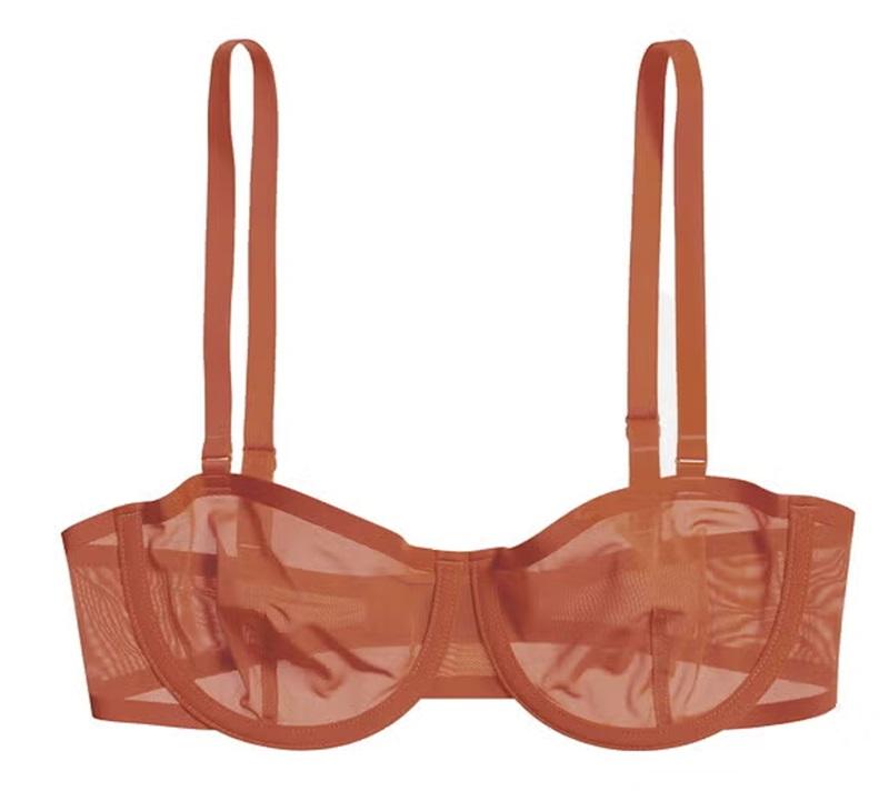 NWOT CUUP 34F The Balconette Mesh Orange Sheer Underwire Bra 132101