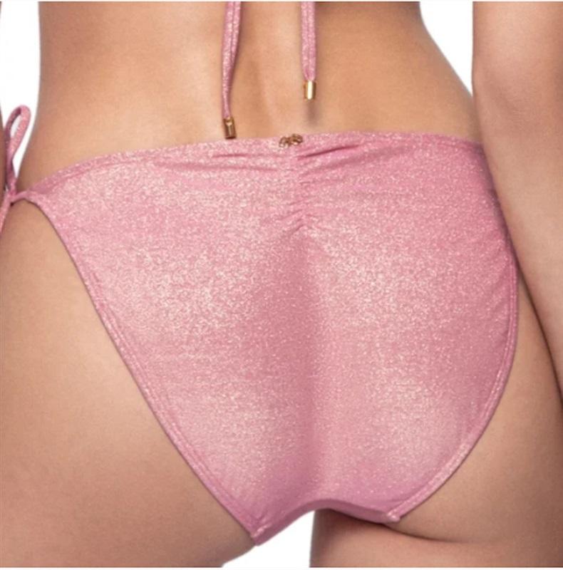 NWT Pilyq PQ L Arc Sparkle Glitter Tie Side Teeny Bikini Swimsuit Red 132121