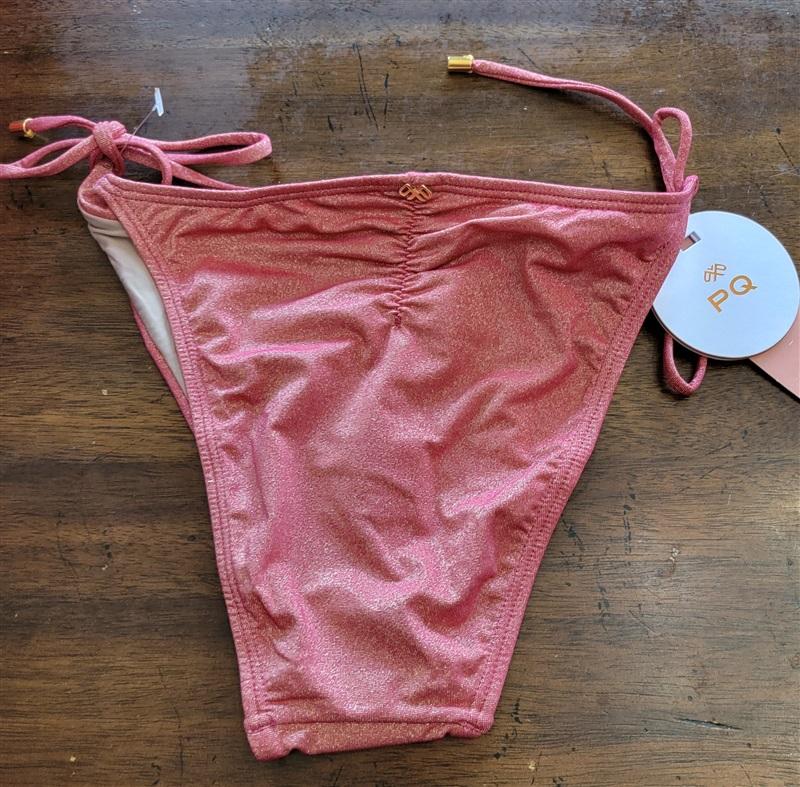NWT Pilyq PQ L Arc Sparkle Glitter Tie Side Teeny Bikini Swimsuit Red 132121