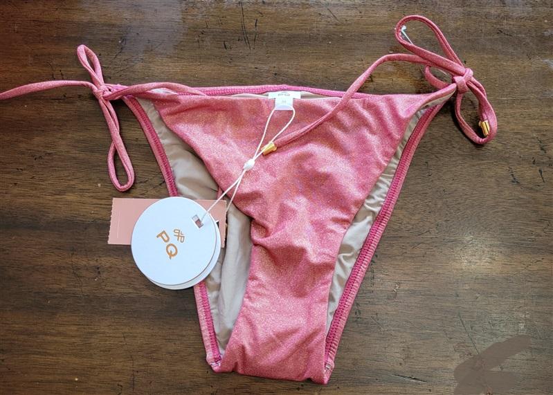 NWT Pilyq PQ L Arc Sparkle Glitter Tie Side Teeny Bikini Swimsuit Red 132121