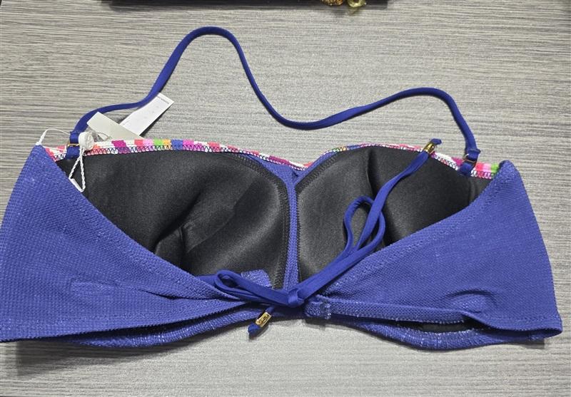 NWPT Trina Turk 12 ULTRA MARINE Rainbow Swirl Textured Bandeau Bikini Top 132153