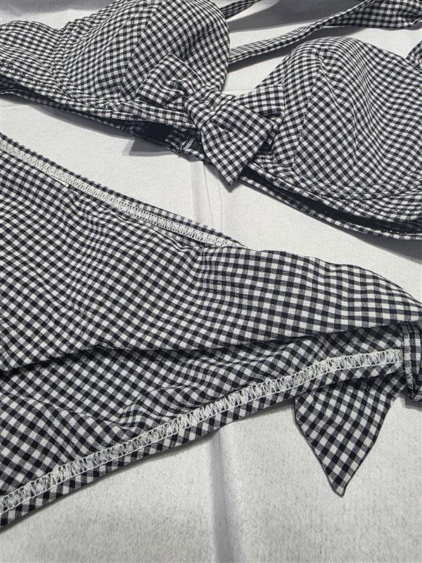 NWT Le Bain Etam Dita 8 USA Gingham Bow Checkered Halter Bikini Swim Set 132154